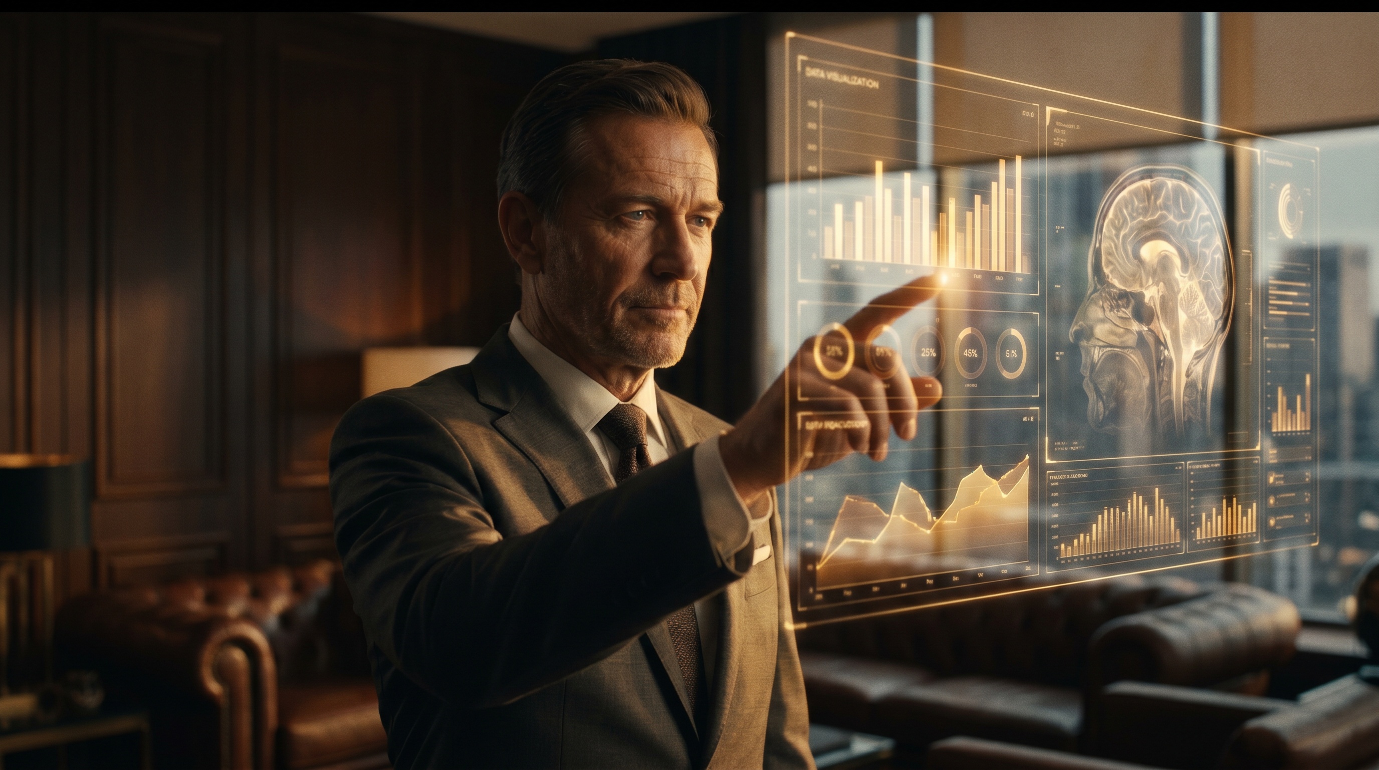 CEO mit Performance-Daten Visualisierung