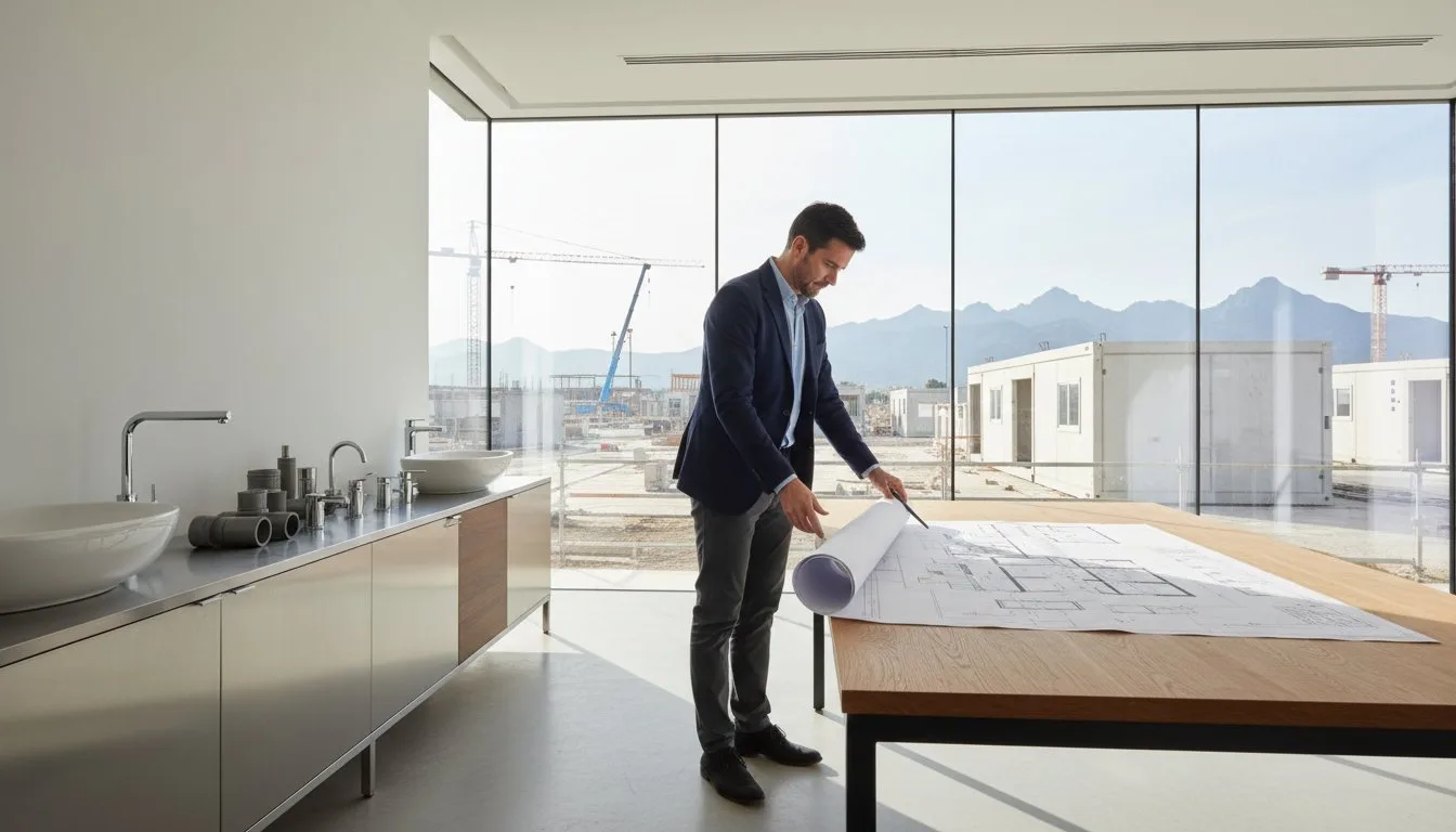 Arquitecto revisando planos construcción
